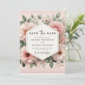 Romantische Typografie Rosa Blumenhochzeit Save The Date (Stehend Vorderseite)
