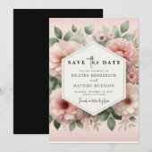 Romantische Typografie Rosa Blumenhochzeit Save The Date (Vorne/Hinten)