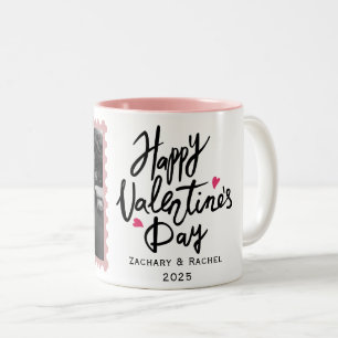 Romantische Typografie Valentinstag Paar 1 Foto Zweifarbige Tasse