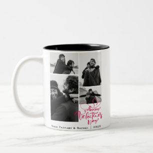 Romantische Typografie Valentinstag Paar 4 Foto Zweifarbige Tasse