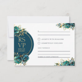 Romantische UAWG türkisfarbene Blume mit Goldakzen RSVP Karte