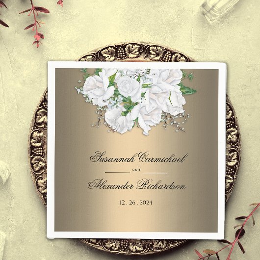 Romantische und elegante Rose auf der Goldhochzeit Serviette