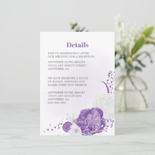 Romantische und lila Blumenzettel Begleitkarte (Stehend Vorderseite)
