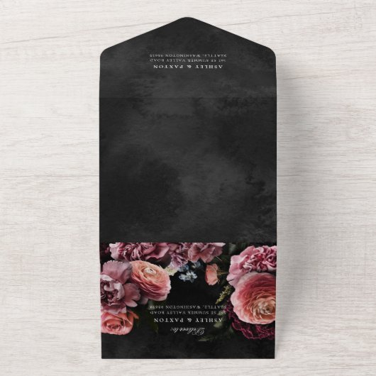 Romantische und moody-rosa Bouquet All In One Einladung (Außenbereich)