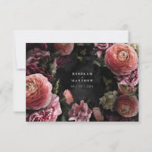 Romantische und moody-rosa Bouquet auf schwarz RSVP Karte (Rückseite)