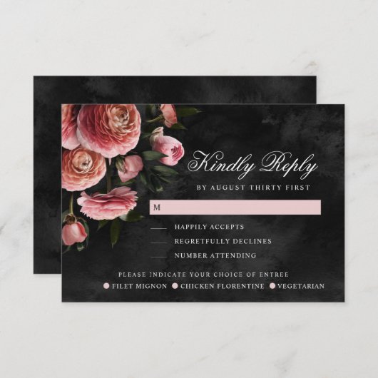Romantische und moody-rosa Bouquet | Optionen für  RSVP Karte (Vorne/Hinten)