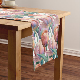 Romantische und poetische Pasta Tulips Wasserfarbe Kurzer Tischläufer