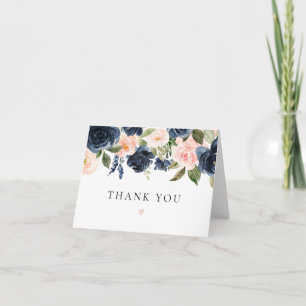 Romantische und süße navyblaue Florale mit rosafar Dankeskarte
