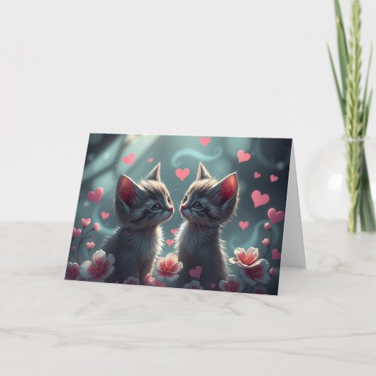 Romantische Valentine Cat Card Dankeskarte (Vorderseite)