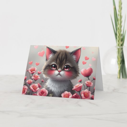 Romantische Valentine Cat Card Dankeskarte (Vorderseite)