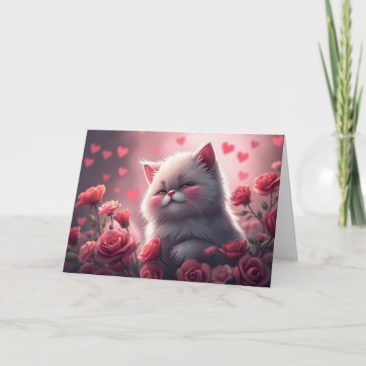 Romantische Valentine Cat Card Dankeskarte (Vorderseite)