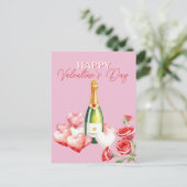 Romantische Valentinstag Champagner Rose & Herz Postkarte (Stehend Vorderseite)