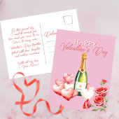Romantische Valentinstag Champagner Rose & Herz Postkarte