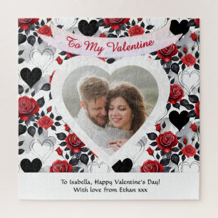 Romantische Valentinstag-Rosen Herzen Personalisie Puzzle