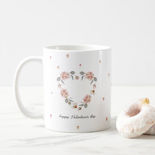 Romantische Valentinstag Tasse mit Blumenherz (Mit Donut)