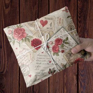 Romantische Valentinstags-Decoupage-Rosen-Herzen-B Seidenpapier