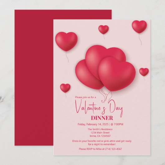 Romantische Valentintagsfeier Einladung (Vorne/Hinten)