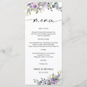 Romantische Veilchen-Blumen Hochzeitsmenü Menükarte (Vorderseite)