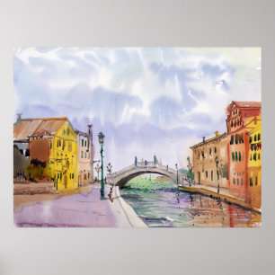 Romantische venezianische Aquarellmalerei - Italie Poster