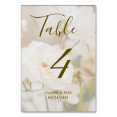 Romantische verblasste Weißrosen Foto Custom Weddi Tischnummer (Rückseite)