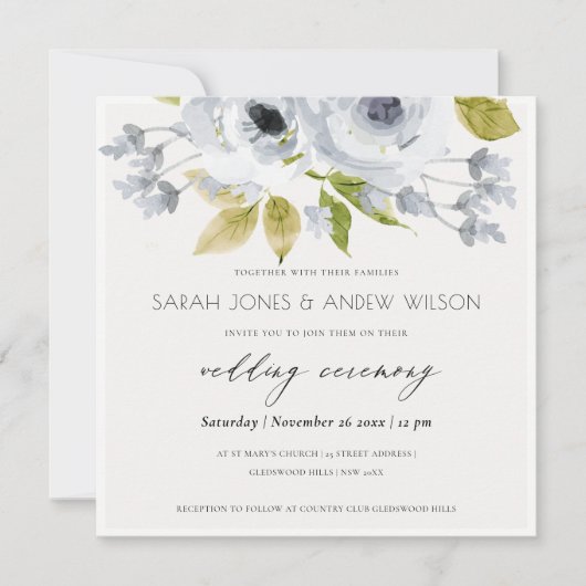 ROMANTISCHE VERLOBUNG AQUA BLAUE WASSERFARBE EINLADUNG (Vorderseite)