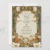 Romantische Verzierte Rahmengrün Hochzeit Einladung (Vorderseite)