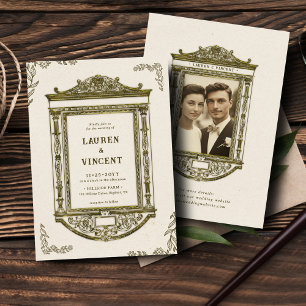 Romantische Verzierte Vintage Gold Frame Foto Hoch Einladung