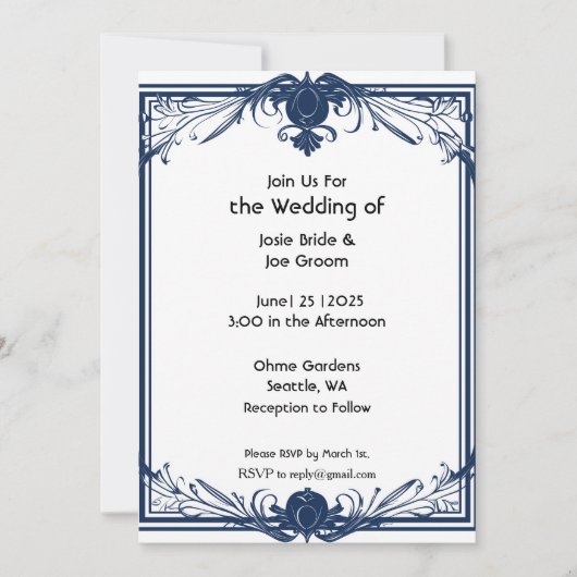 Romantische Viktorianisch-blaue Hochzeitseinladung Einladung (Vorderseite)