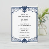 Romantische Viktorianisch-blaue Hochzeitseinladung Einladung (Stehend Vorderseite)