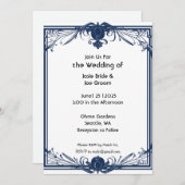 Romantische Viktorianisch-blaue Hochzeitseinladung Einladung (Vorne/Hinten)