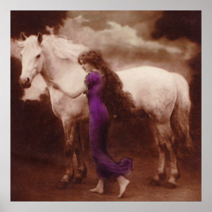 Romantische Viktorianische Girl mit weißem Stallio Poster