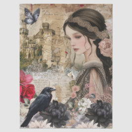 Romantische Viktorianische Girl & Raven Vintage Bl Seidenpapier