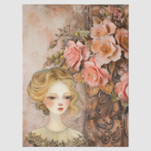 Romantische Viktorianische Girl & Vintage Rustikal Seidenpapier