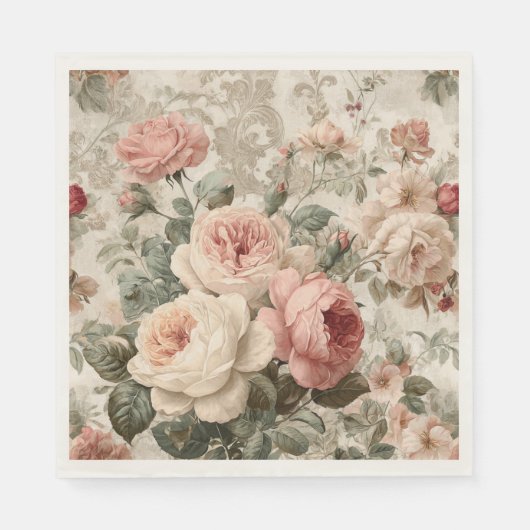 Romantische viktorianische Rose Vintage Serviette (Vorderseite)