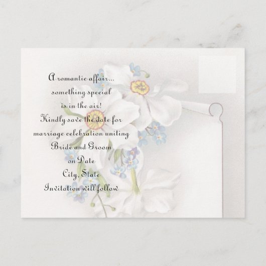 Romantische Vintag Save the Date Ankündigungspostkarte (Rückseite)