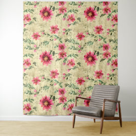 Romantische Vintage Aquarellblüte Natur Wandteppich