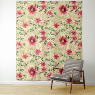 Romantische Vintage Aquarellblüte Natur Wandteppich
