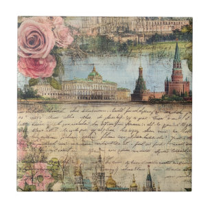Romantische Vintage Architektur & Rose Kunstsammlu Fliese