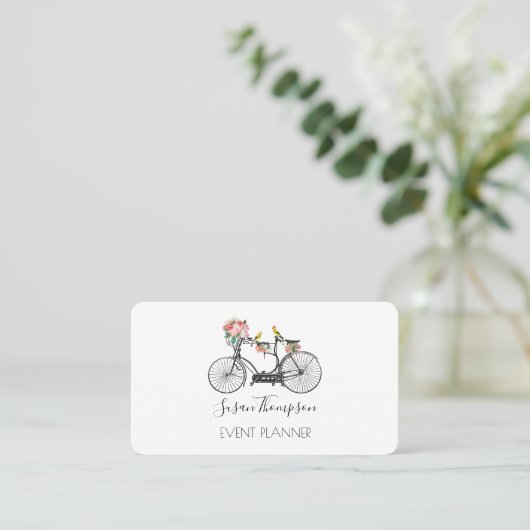 Romantische Vintage Bicycle Blume Eventplaner Visitenkarte (Stehend Vorderseite)