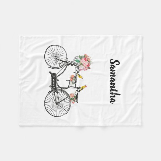 Romantische Vintage Blume und Vögel Fleecedecke (Vorderseite (Horizontal))