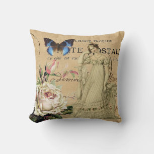Romantische vintage Blumen Georgian Modeillustrati Kissen