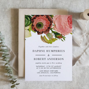 Romantische Vintage-Blumen-Hochzeit Einladung