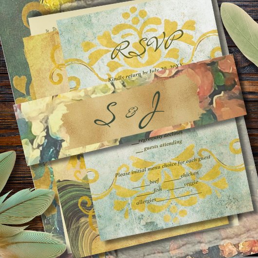 Romantische Vintage Blumengoldverheiratung Einladungsbanderole