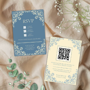 Romantische Vintage Buttergelbe und blaue RSVP-Kar Begleitkarte