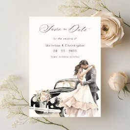 Romantische Vintage Car Wedding Rettet das Datum Save The Date