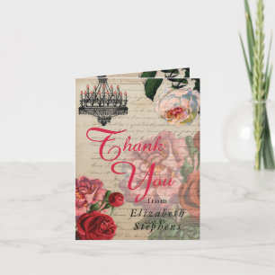 Romantische Vintage-Ephemera-Blumen-Dankeschön Dankeskarte