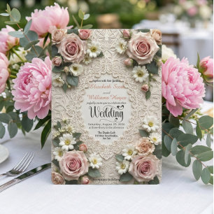Romantische Vintage-Garten-Rosen- und Gänseblümche Einladung