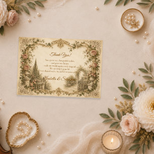 Romantische Vintage-Gartenhochzeit Dankeskarte