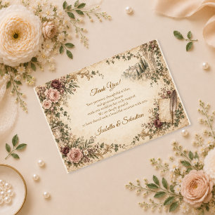 Romantische Vintage-Gartenhochzeit Dankeskarte
