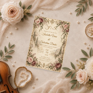 Romantische Vintage-Gartenhochzeit Einladung